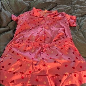 Victoria’s Secret satin short sleeve pajamas in pink hearts